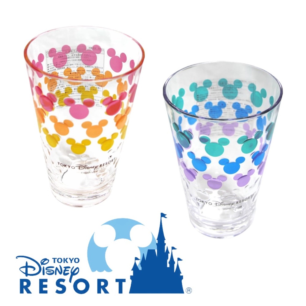 💛🩵 TOKYO DISNEY SET of 2 • Limited Acrylic Clear Cup Embossed Colorful Mickey